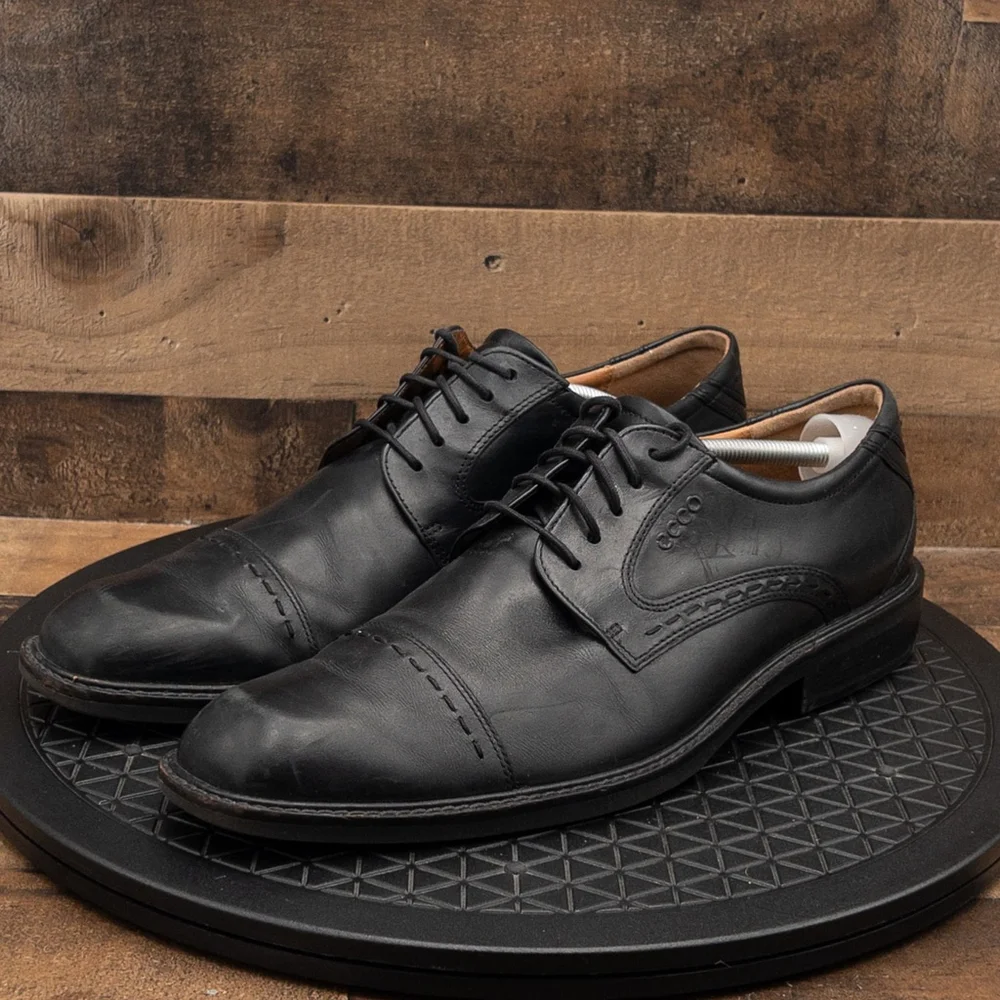 ECCO CAP TOE BLACK LEATHER MENS OXFORDS DRESS SHOES BUSINESS CASUAL SIZE 12/46